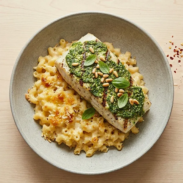 Pesto Grilled Fish With Cheese Macaroni